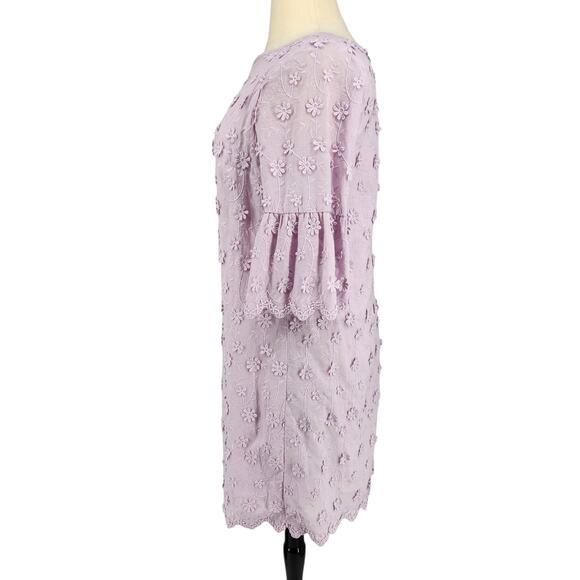 Ann Taylor Floral Embroidered Shift Dress - Size 12 - Lavender - 3D Flowers - Picture 4 of 8